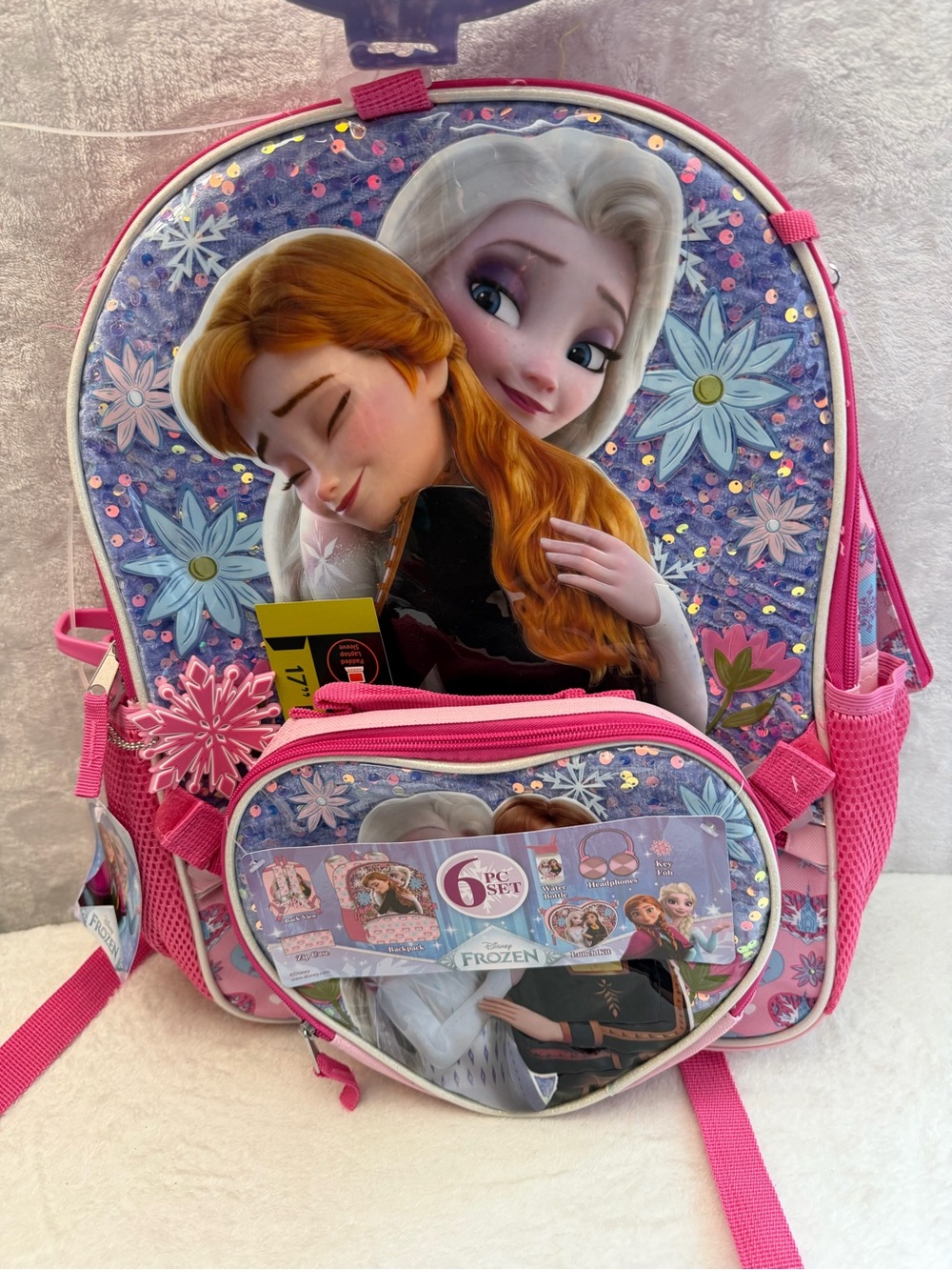 Disney Frozen Pink & Purple Kids Backpack with Elsa and Anna